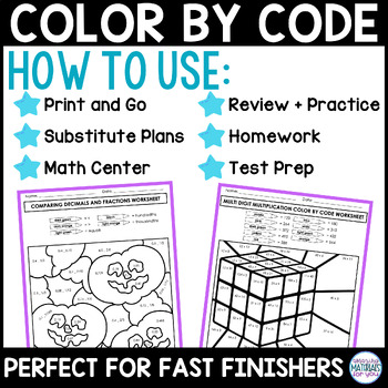 Math Color By Code 4th & 5th Grade Early Finishers Decimals Fractions MORE 3 Math Color By Code 4th & 5th Grade Early Finishers Decimals Fractions MORE 2