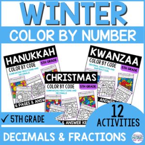 Christmas Hanukkah Kwanzaa Decimal Fraction 5th Grade Color By Code BUNDLE