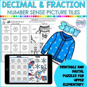 Decimals & Fractions Ugly Sweater 4th 5th Grade Cut & Paste for Early Finishers