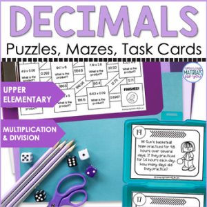 Decimal Multiplication and Division Cut & Paste Puzzles Mazes Task Cards Quizzes