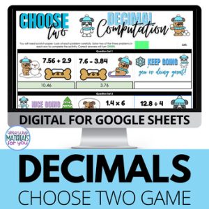 Winter Decimal Operations Google Sheets™ Early Finishers Choose 2 Game