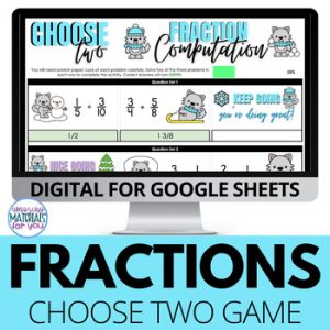 Winter Fraction Operations Google Sheets™ Early Finishers Choose 2 Game