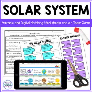 Solar System Planets Sun Moon Science Cut & Paste Matching Worksheets & Game