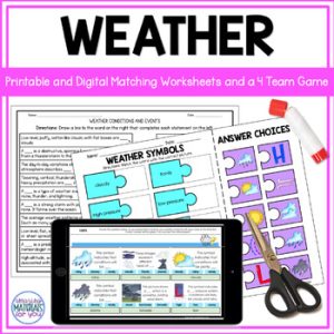 Weather Symbols & Conditions Science Cut & Paste Matching Worksheets & Game