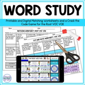 Word Work for Root voc vok Morphology Game & Worksheets Orton Gillingham