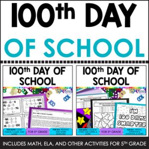 100th Day of School Math Reading Writing STEM Morning Meeting Coloring 5th Grade
