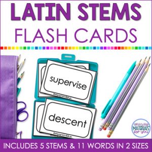 Word Work Latin Stems bi de pre sub super Flash Cards or Matching Game