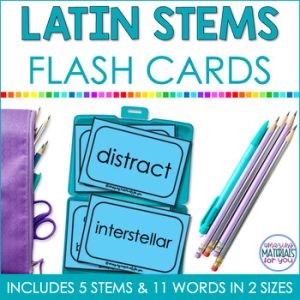 Word Work Latin Stems dis inter semi sym un Flash Cards or Matching Game