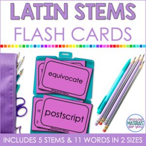 Word Work Latin Stems ante circum equi mal post Flash Cards or Matching Game