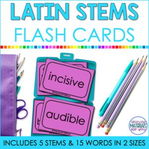 Word Work Latin Stems aqua audi cede cise scrib Flash Cards or Matching Game