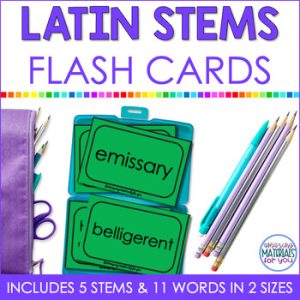 Word Work Latin Stems bell cide cred dict miss Flash Cards or Matching Game