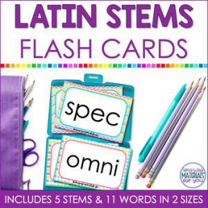 Word Work Latin Stems ex omni pend re spec Flash Cards or Matching Game