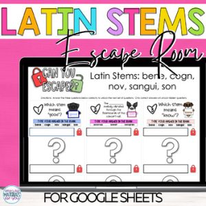 Word Work Latin Stems cogn son bene nov sangui Digital Escape Activity