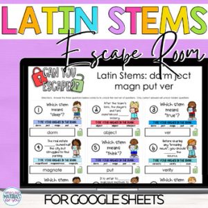 Word Work Latin Stems dorm ject magn put ver Digital Escape Activity