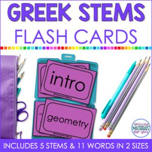 Word Work Greek Stems geo scope anti intro neo Flash Cards or Matching Game