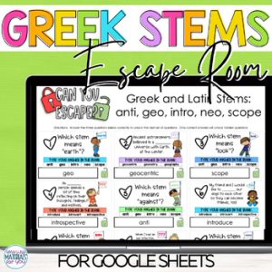 Word Work Greek & Latin Stems geo scope anti intro neo Digital Escape Activity
