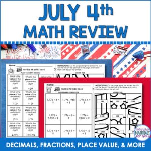 4th of July 4th 5th Grade MATH REVIEW Place Value Decimals Fractions Measurement