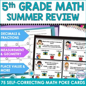 5th Grade Task Cards Summer MATH REVIEW Decimals Fractions Measurement & More