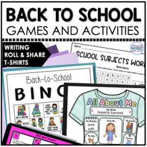 First Day of School Icebreakers Games T-shirts Flipbooks + BINGO 3rd - 5th Grade