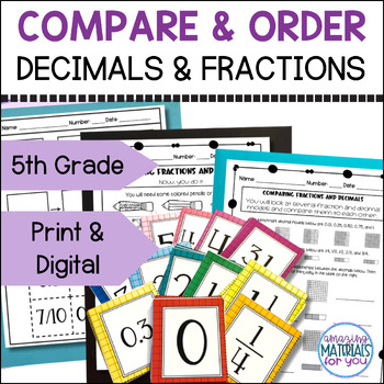 Ordering and Comparing Fractions to Decimals Worksheets Task Cards & Activities 1 Ordering and Comparing Fractions to Decimals Worksheets Task Cards & Activities