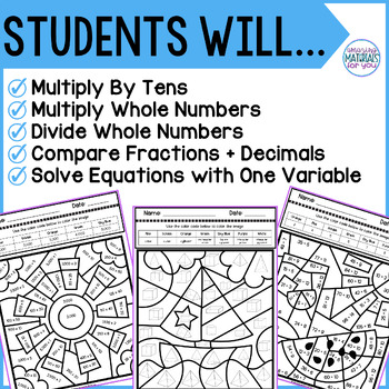 5th Grade Math Review Coloring Worksheets Early Finishers Color By Code SUMMER 3 5th Grade Math Review Coloring Worksheets Early Finishers Color By Code SUMMER 2