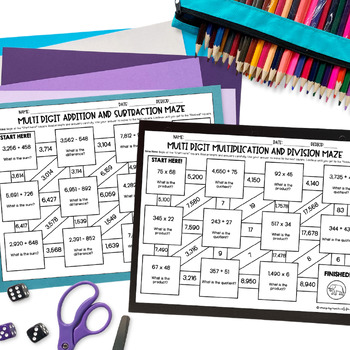Multi Digit Addition Subtraction Multiplication Division Task Cards & Puzzles 2 Multi Digit Addition Subtraction Multiplication Division Task Cards & Puzzles 1
