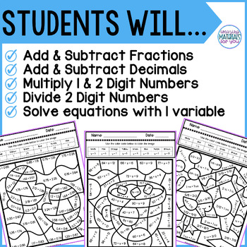 5th Grade Math Review Coloring Worksheets Early Finishers Color By Code WINTER 3 5th Grade Math Review Coloring Worksheets Early Finishers Color By Code WINTER 2