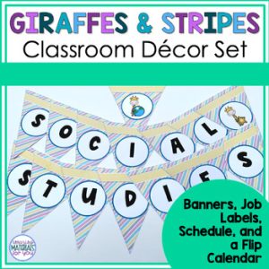 Classroom Decor Giraffe and Boho Stripes Banners Schedule Calendar Job Chart
