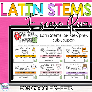Word Work Latin Stems bi de pre sub super Digital Escape Activity 1 Word Work Latin Stems bi de pre sub super Digital Escape Activity