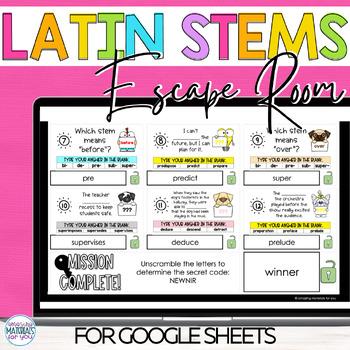 Word Work Latin Stems bi de pre sub super Digital Escape Activity 2 Word Work Latin Stems bi de pre sub super Digital Escape Activity 1